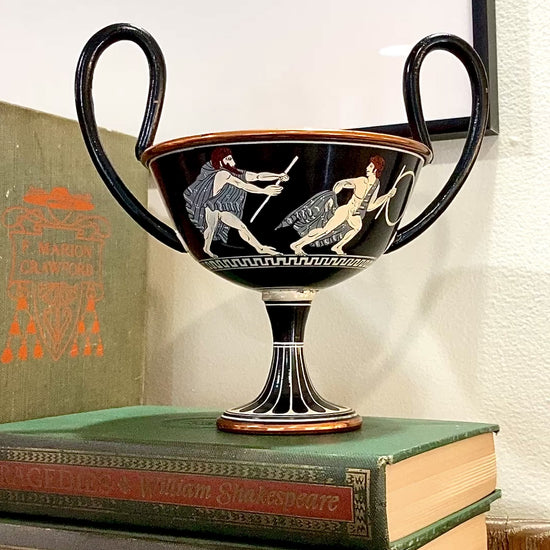 Vintage Replica Ancient Greek Grand Tour Style Enameled Copper Handled Cup