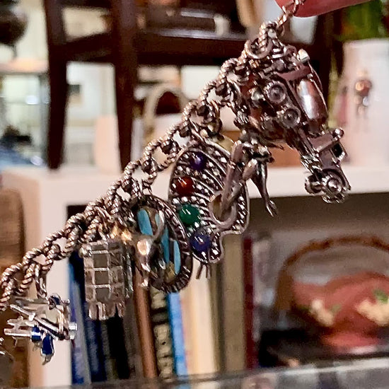 Vintage Sterling Silver Rare Dog, Skull, Portrait, Art, Dance Charm Bracelet