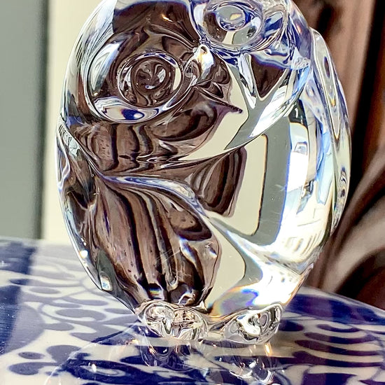 Petite Steuben Hand Cooler Stylized Clear Crystal Owl Figurine Sculpture