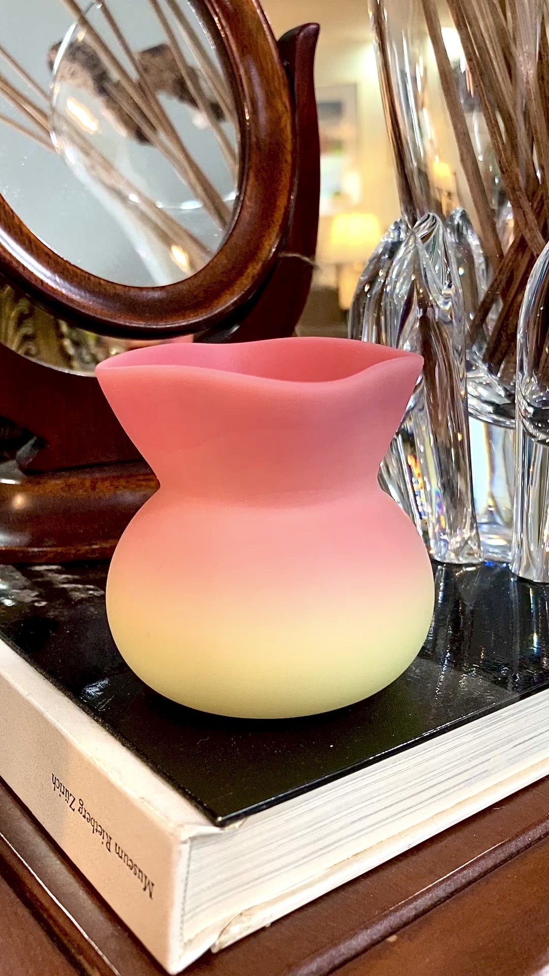 Antique Mt. Washington Pink Yellow Burmese Glass Toothpick Holder
