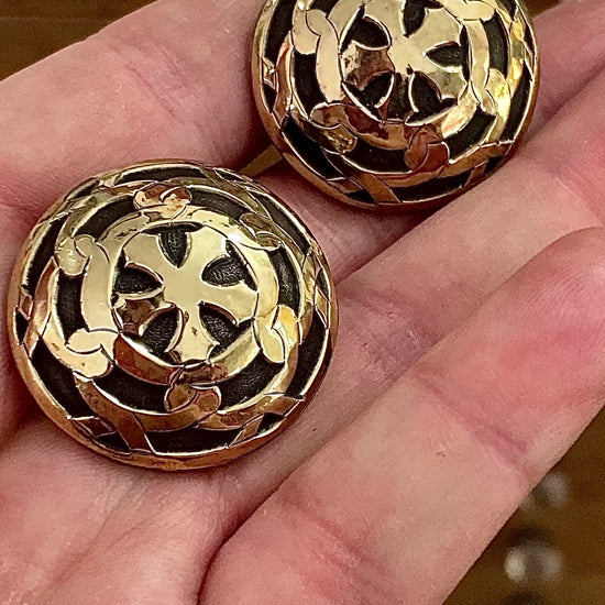 Vintage John Hardy 18K Yellow Gold Sterling Silver Circular Geometric Post Earrings