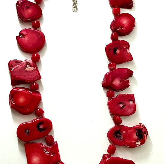 Bold LUC Lucas Lameth Red Coral Stone Graduated Bead Sterling Silver Necklace 