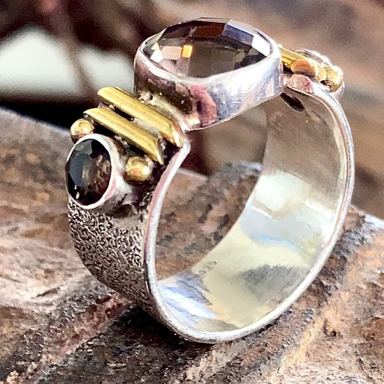 Contemporary Textured Sterling Silver Cushion Cut Smoky Quartz Ring video