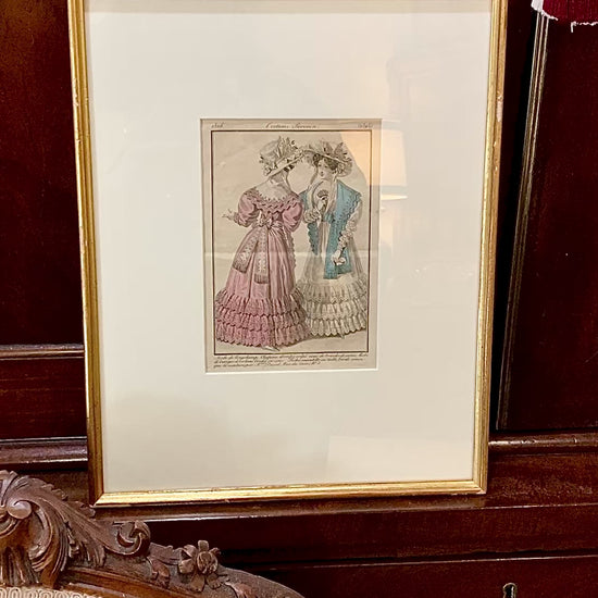 Framed Antique French 19th Century 1826 Parisian Fashion Plate Print