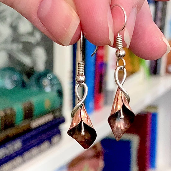 Artisan Stuart Nye Sterling Silver Copper Lily French Drop Dangle Earrings