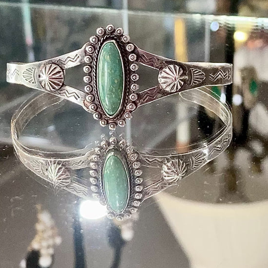 Vintage Bell Trading Post Navajo Aqua Stone Sterling Silver Cuff Bracelet