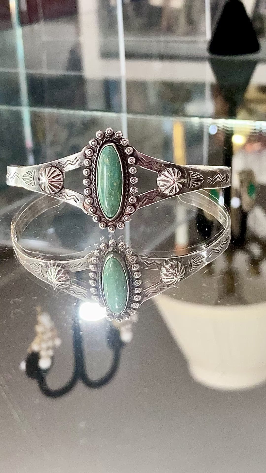 Vintage Bell Trading Post Navajo Aqua Stone Sterling Silver Cuff Bracelet