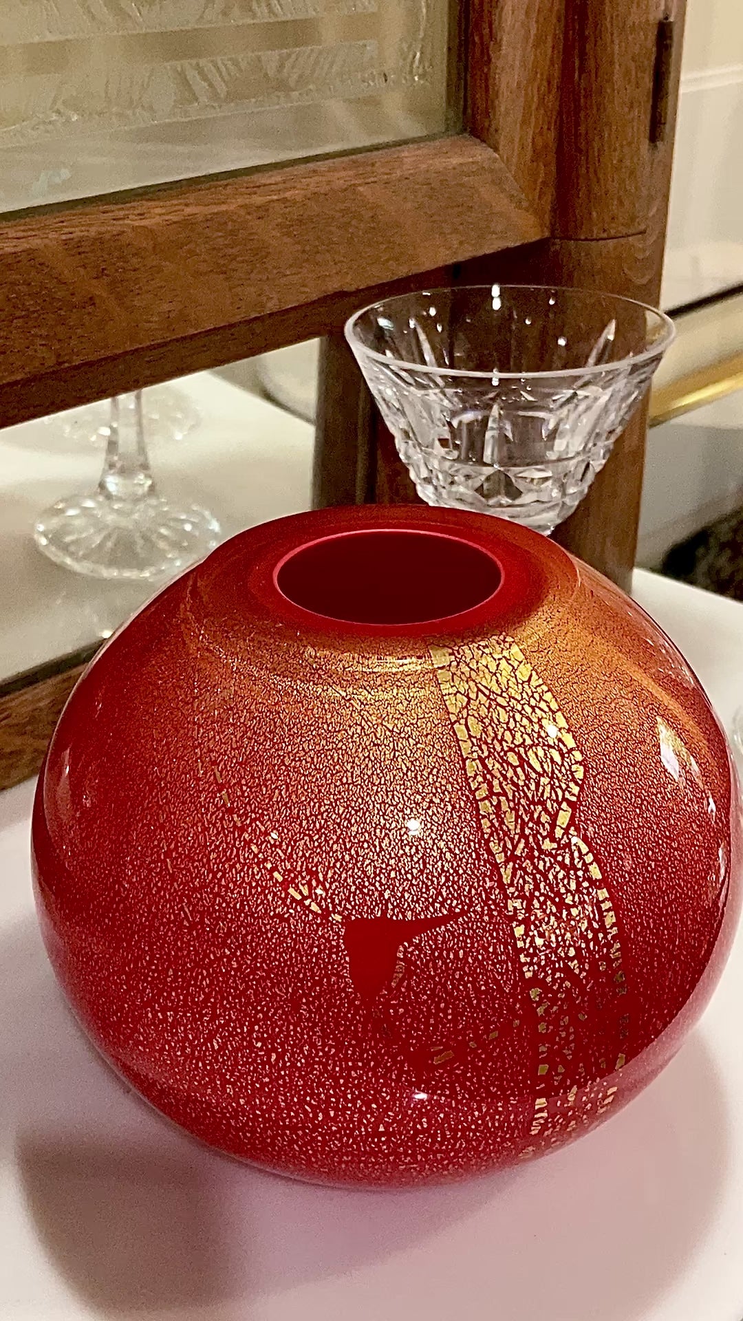 Scott Summerfield Handblown Red Gold Leaf Spherical Round Glass Vase