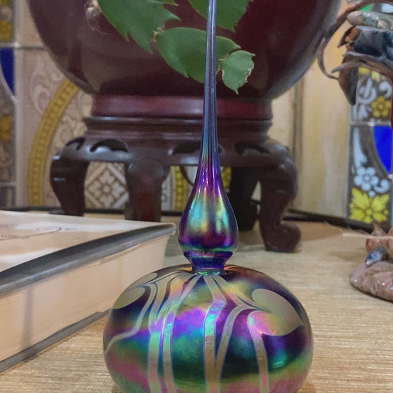 Vintage Hand Blown Iridescent Bleeding Heart Glasshouse Studio Perfume Bottle