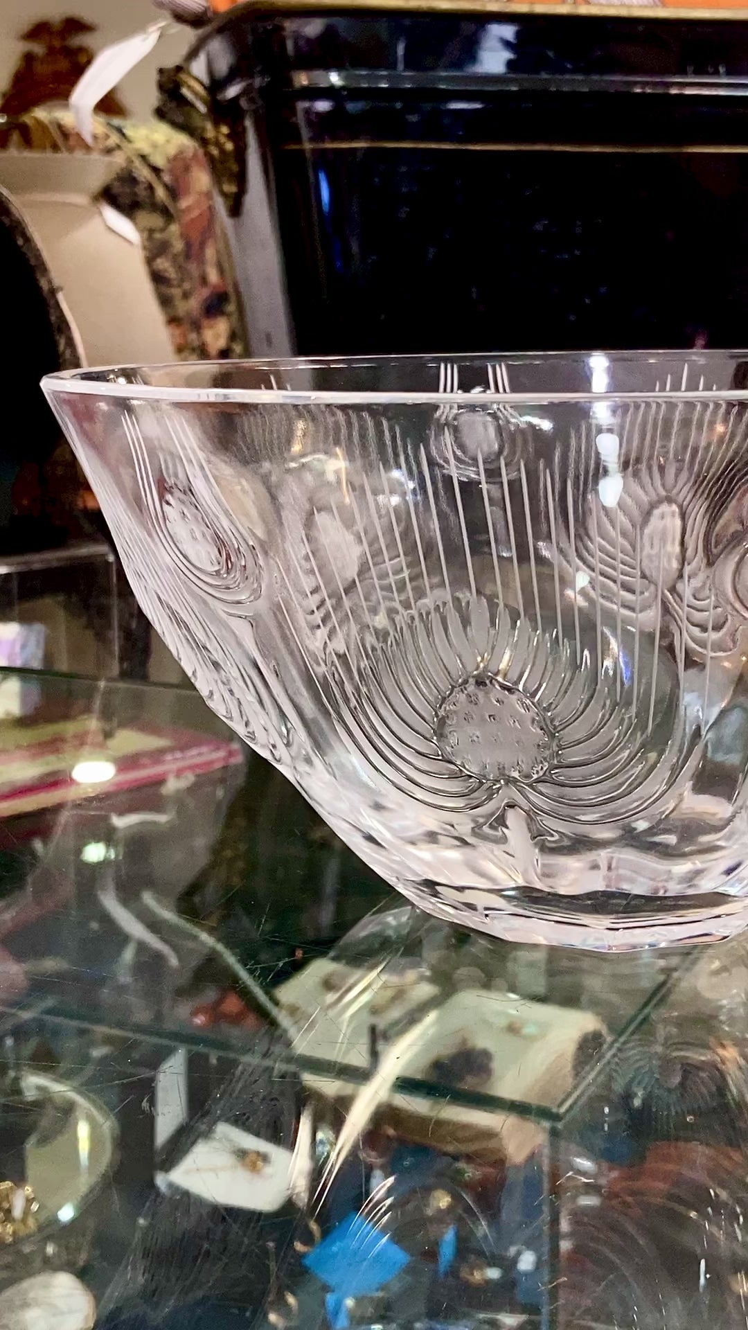 Vintage 1960s Lalique Clear Crystal Thistle Pattern Art Deco Style Bowl