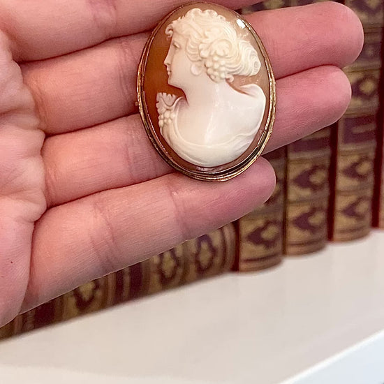 Antique 14K Gold Oval Carved Shell Cameo Convertible Brooch Pin Pendant