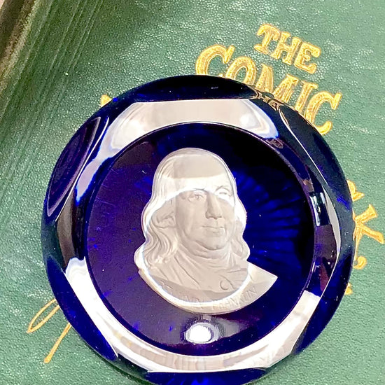 Vintage 1975 Benjamin Franklin Baccarat Franklin Mint Cobalt Glass Paperweight