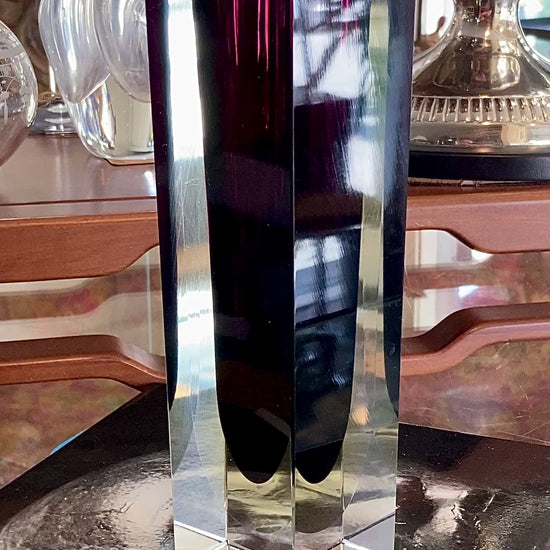 Murano Sommerso V. Nason Italian Rectangular Wine Red Glass Bud Vase