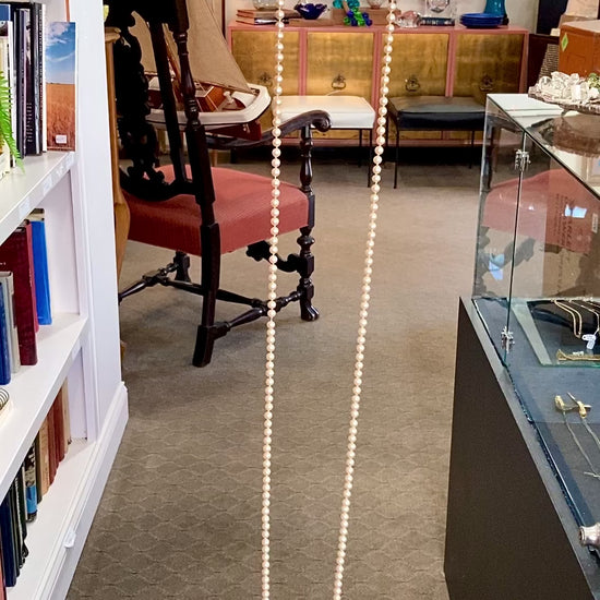 Vintage Yellow Gold Plated Silver Hand Knotted Extra Long Pearl Necklace