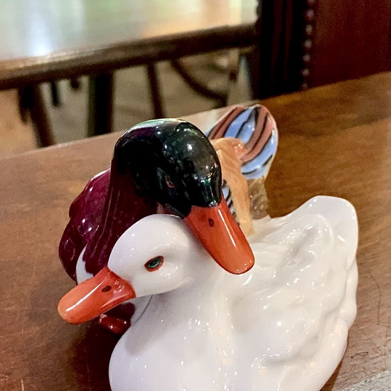 Vintage Herend Hand Painted Courting Duck Pair Hungarian Porcelain Figurine