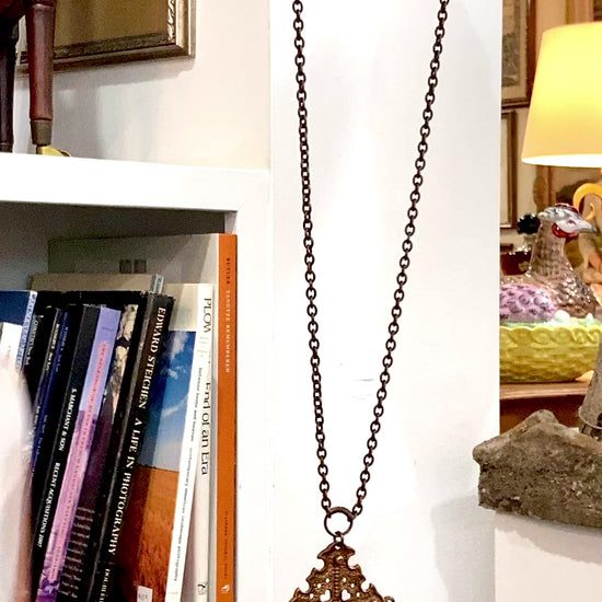 Vintage 1970s Kalevala Koru Finnish Ancient Style Gold Metal Dangle Necklace