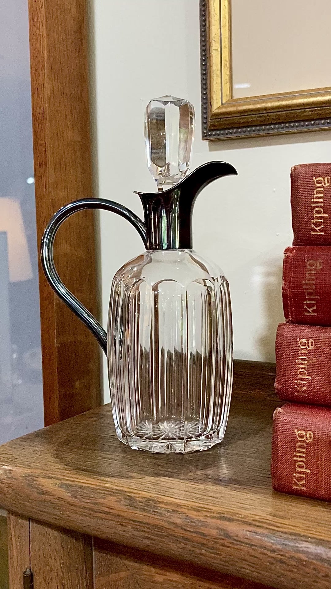 Vintage Cut Crystal 800 Silver German Cruet Bottle with Handle