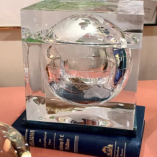 Vintage 1960s Alessandro Albrizzi Clear Lucite Globe Ice Bucket Box