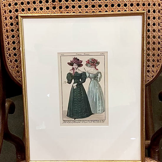 Framed Antique French 19th Century 1825 Parisian Fashion Plate Print