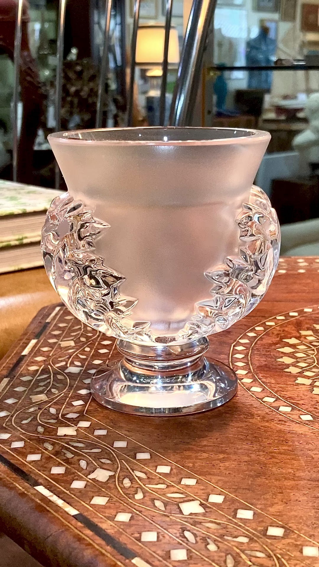 Lalique Clear Frosted Crystal Acanthus Leaf St. Cloud Flared Footed Vase