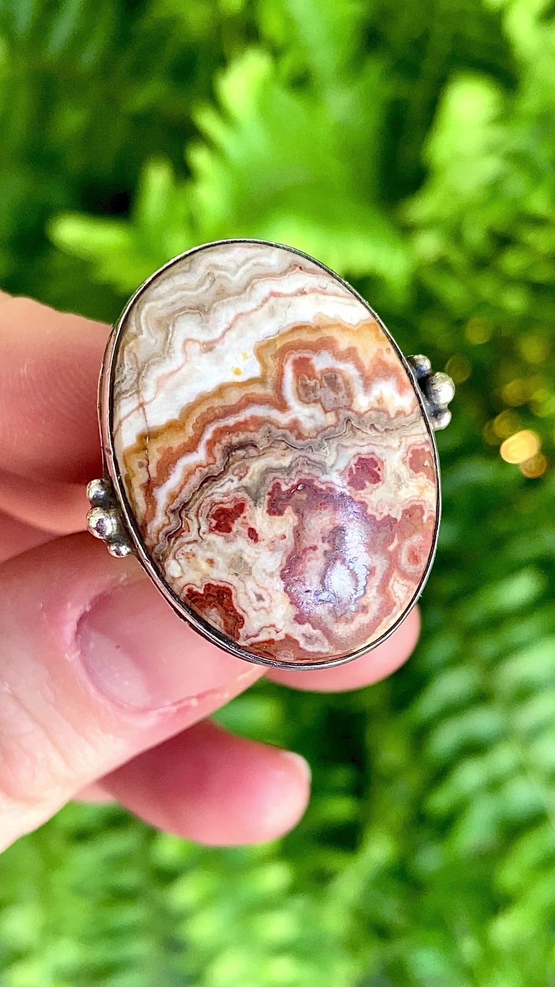 Vintage Sterling Silver Rosetta Jasper Oval Cabochon Statement Ring