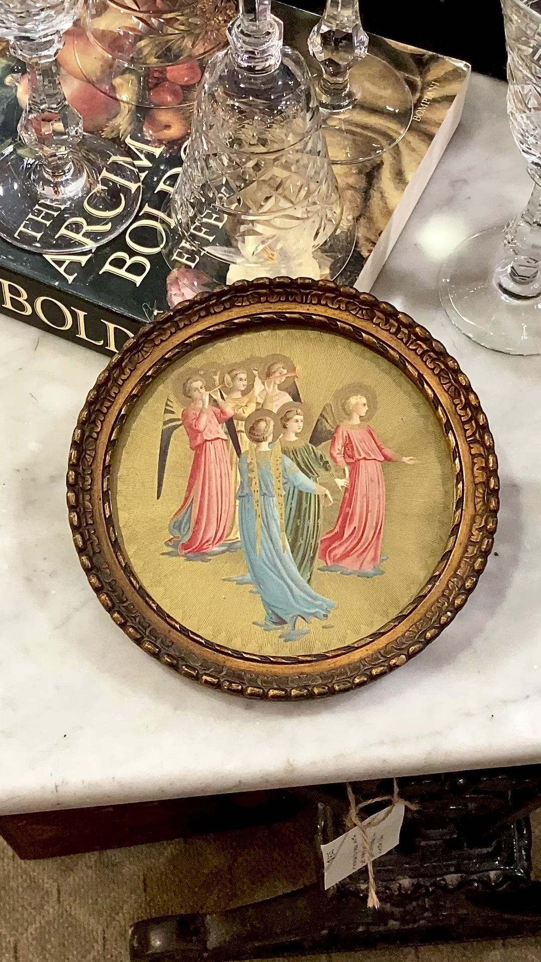 1920s Miniature Group of Angels Wunderly Brothers Retail Circular Painting