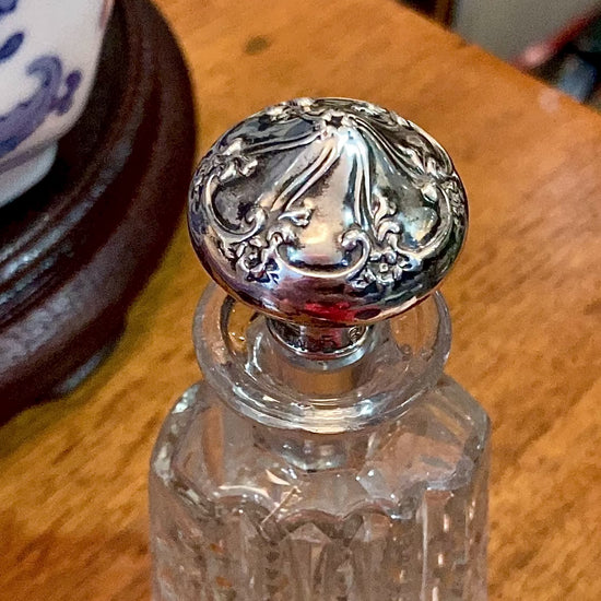 Antique Baccarat Hand Cut Crystal Sterling Silver Lid 1900 Perfume Scent Bottle