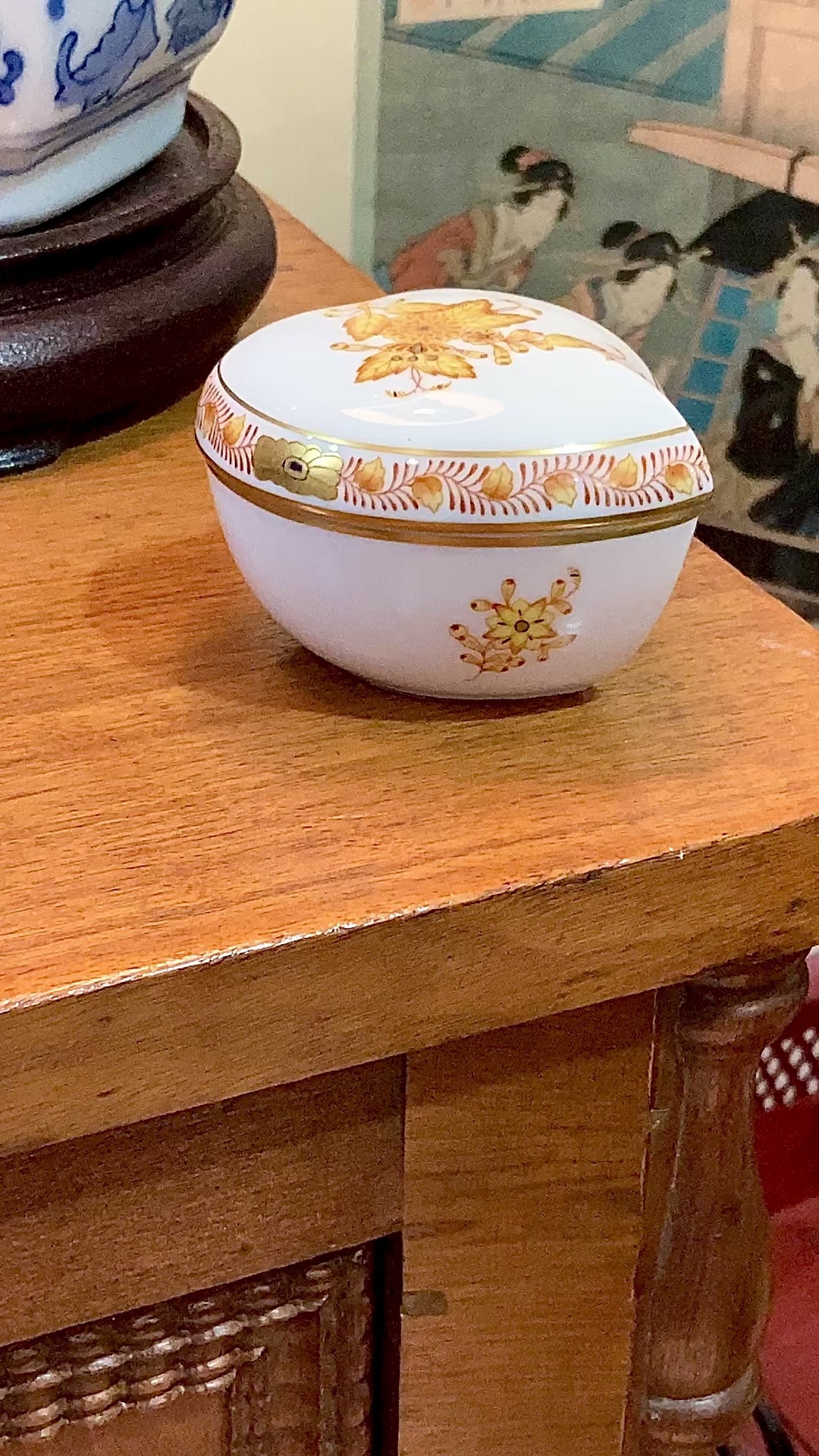 Vintage Herend Hand Painted Autumn Chinese Bouquet Heart Porcelain Box