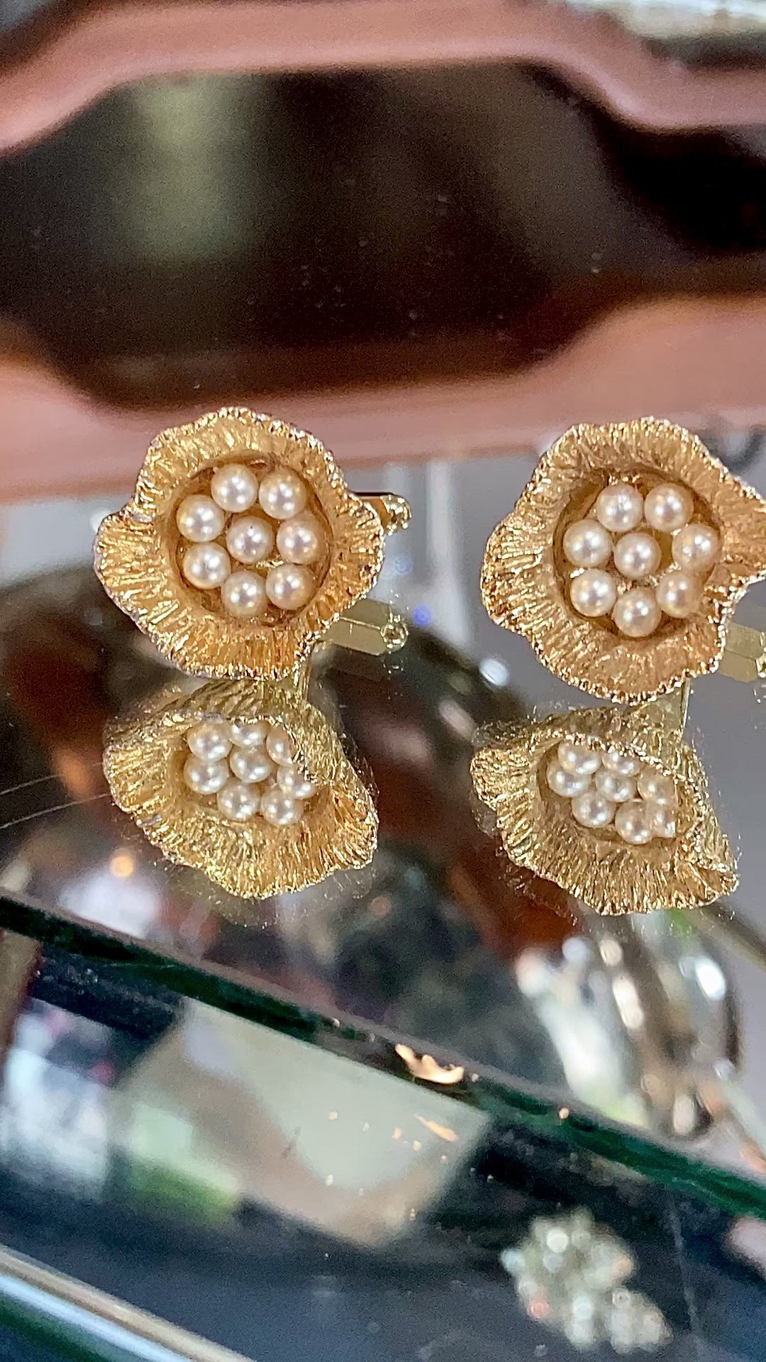 Vintage Gold Pearl Lotus Seed Bird Nest Egg Cufflink Pair Accessory