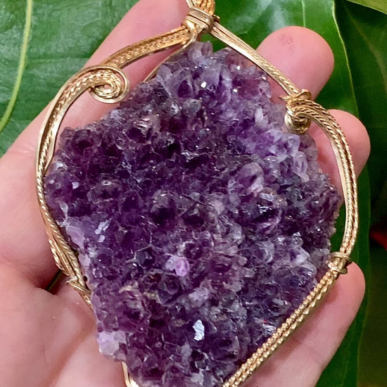 Hand Crafted Gold Filled Wire Wrapped Natural Amethyst Crystal Pendant Video