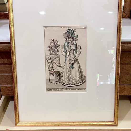 Framed Antique French 19th Century 1827 Parisian Fashion Plate Print