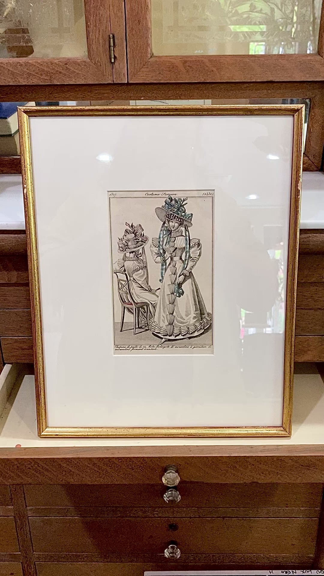 Framed Antique French 19th Century 1827 Parisian Fashion Plate Print