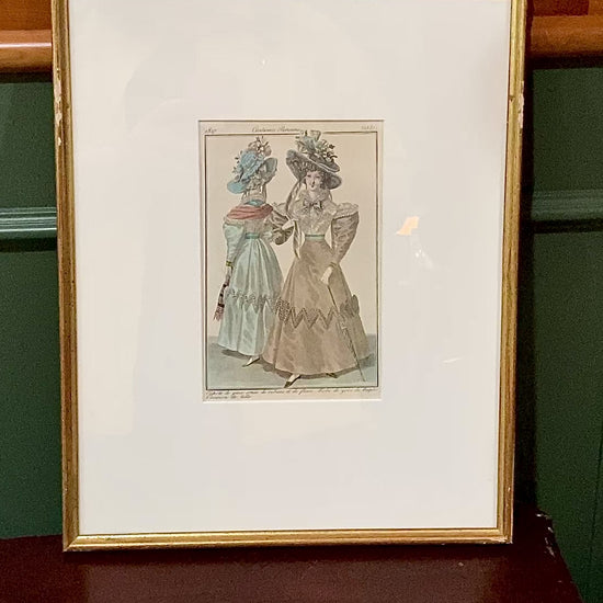 Framed Antique French 19th Century 1827 Parisian Fashion Plate Print