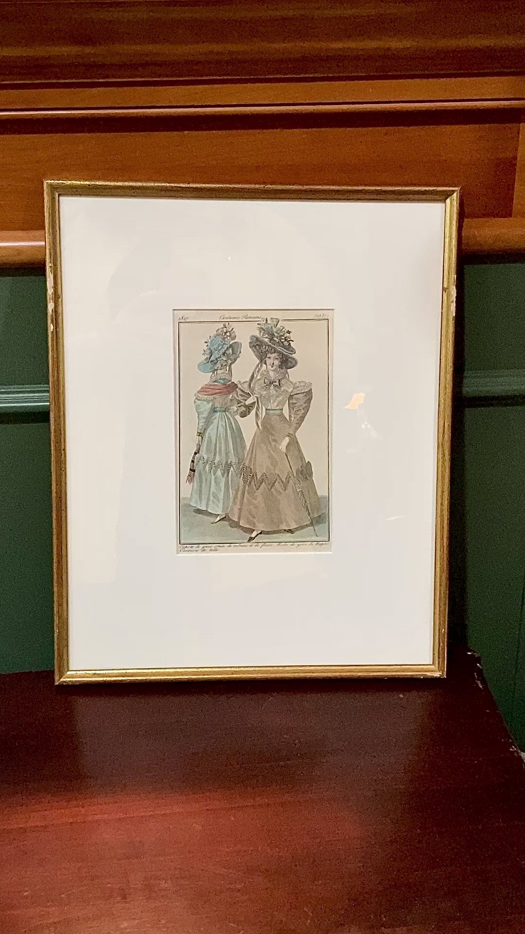Framed Antique French 19th Century 1827 Parisian Fashion Plate Print