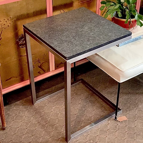 MCM Style Black Stone Top Chrome Tuckable Sliding Accent Table Desk