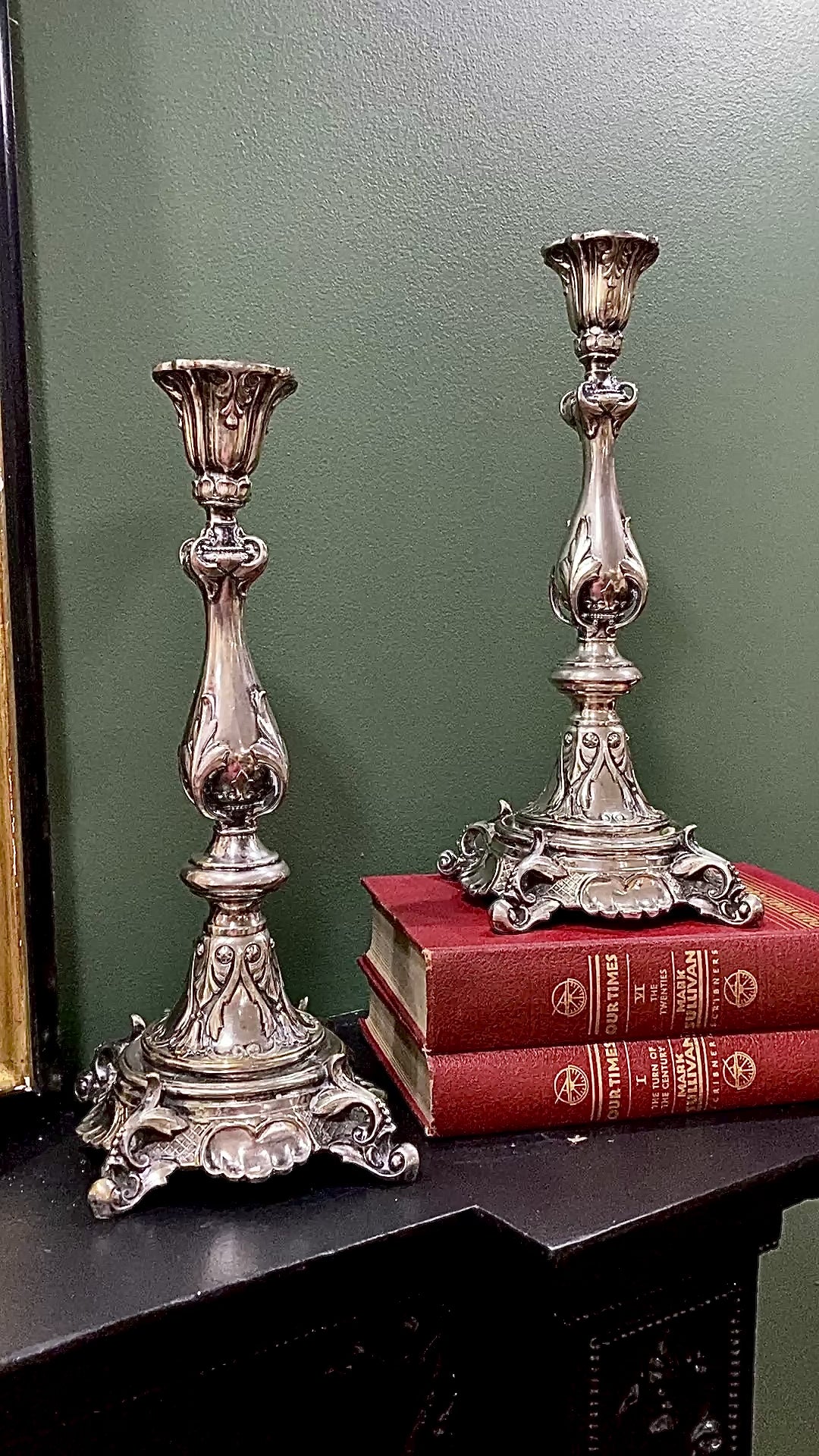 Antique 19th Century Polish Silver Plated Ornate Shabbat Candlesticks