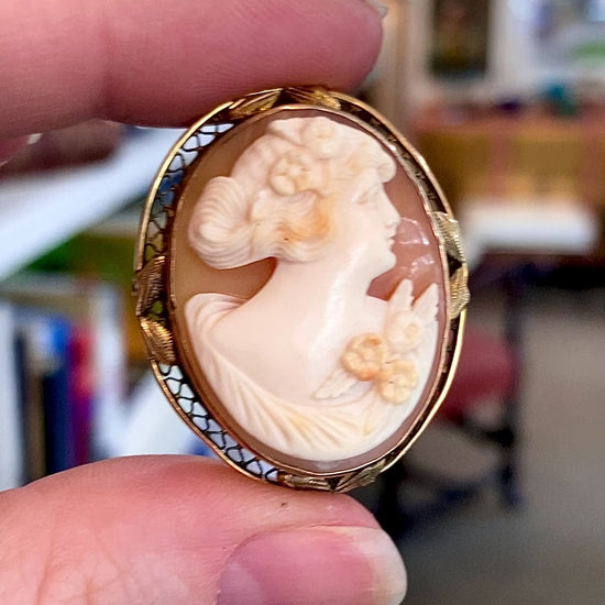 Antique 14K Gold Italian Oval Cameo Convertible Brooch Pin Pendant