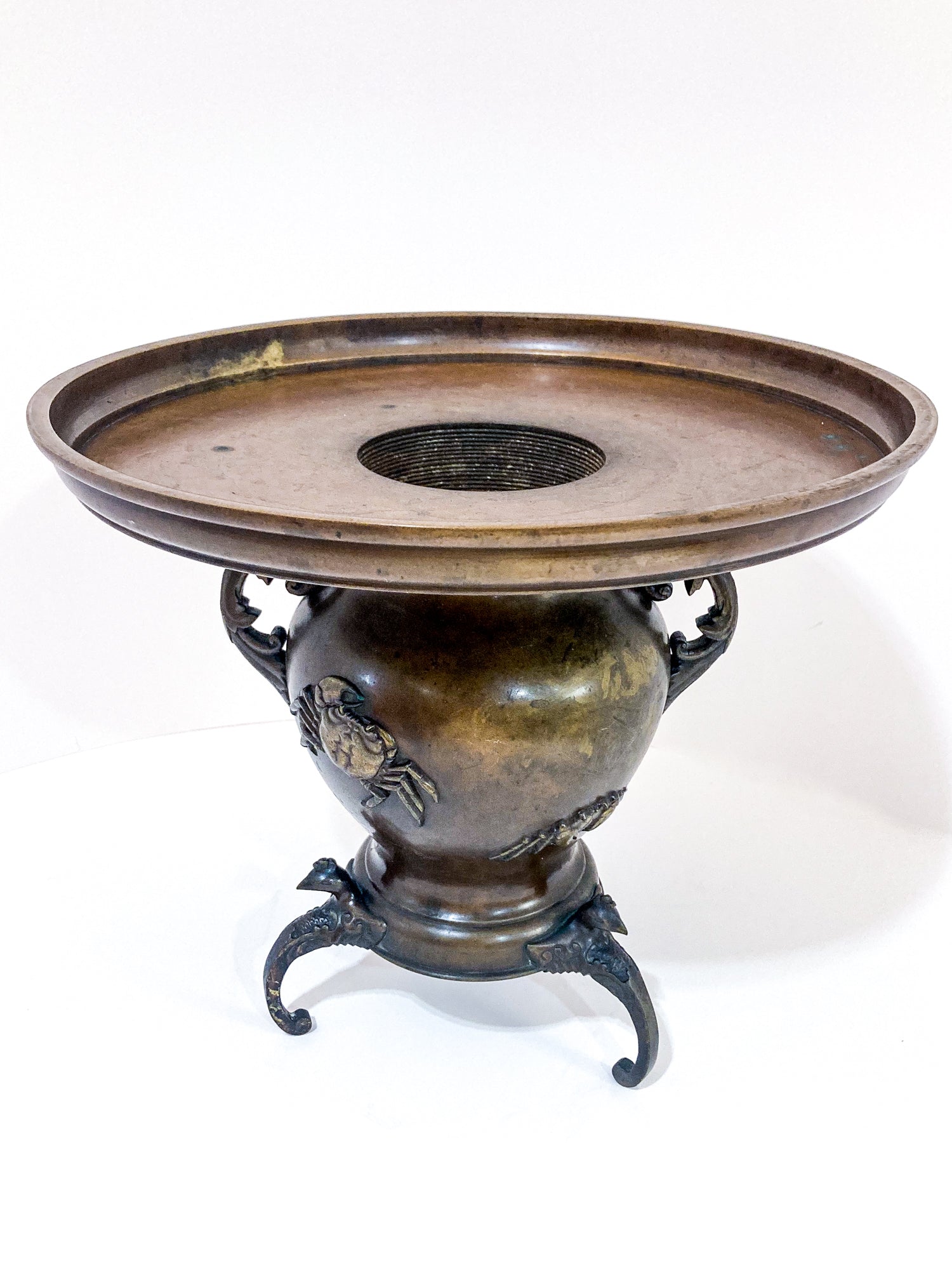 Antique Japanese Yoshimasa Bronze Crab Ocean Motif Ikebana Vase 7