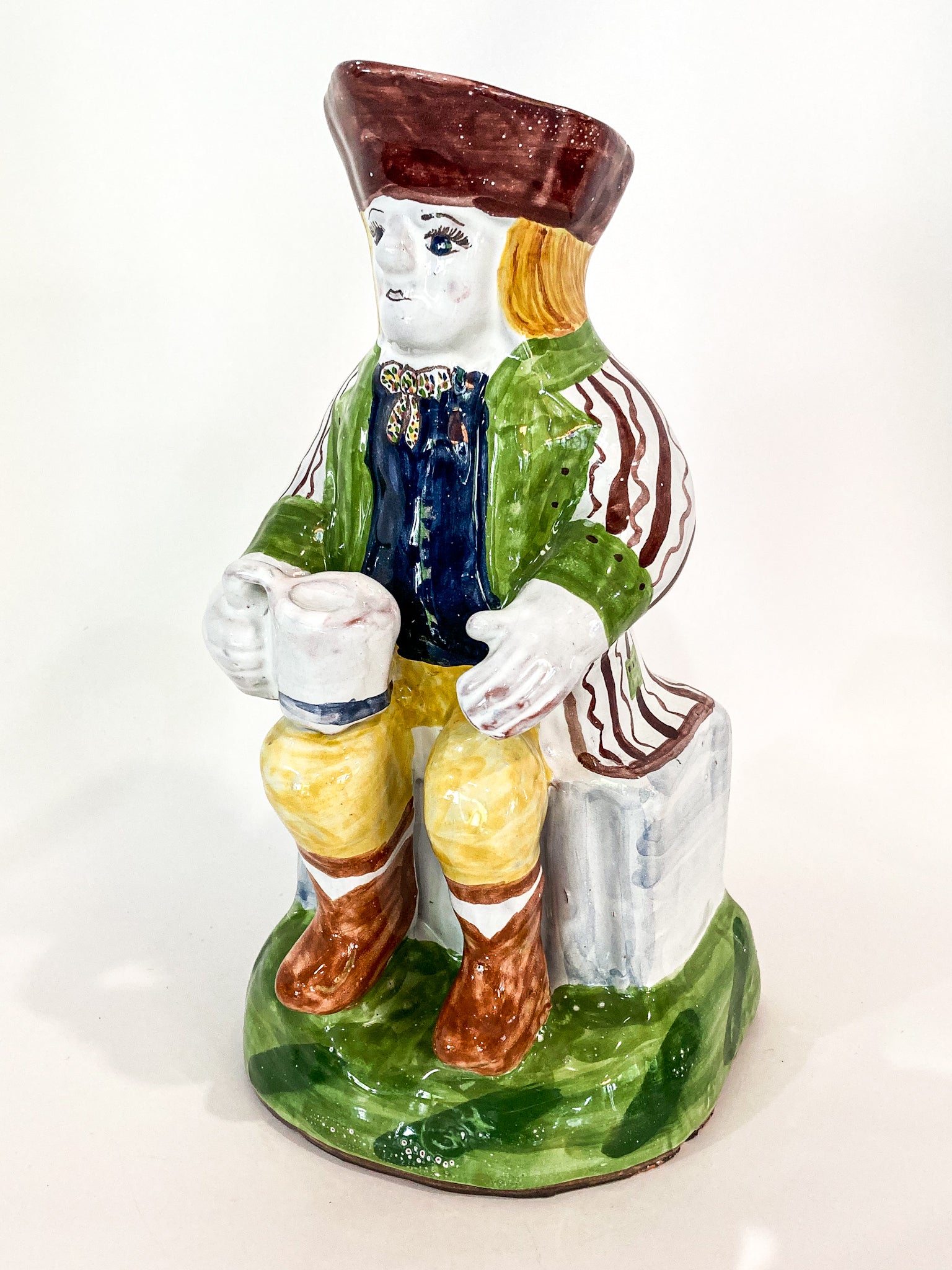 Repro 17th Century Antique Portuguese Sailor Figural Toby Ceramic Folk Pitcher